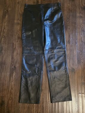 Black Leather Straight Women’s Vintage Pants, Great Condition!